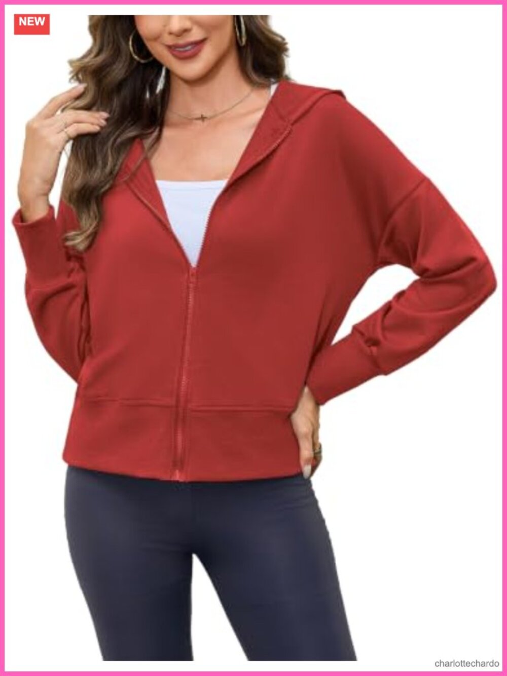Lightweight Zip Up Hoodie Dropped Shoulder Women's Sweatshirt